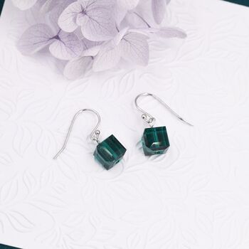 Emerald Green Crystal Cube Drop Hook Earrings, 5 of 12