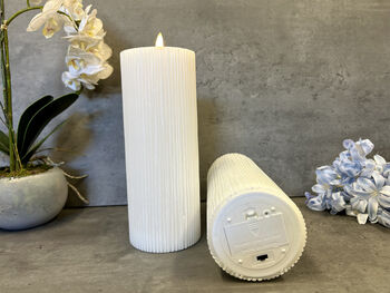 23cm White Ribbed LED Pillar Candle – Real Wax, 8 of 12