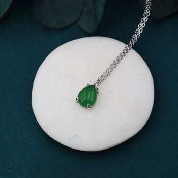 Sterling Silver Genuine Green Onyx Pear Necklace, 5 of 11