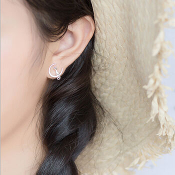 Sterling Silver Cat And Moon Stud Earrings, 2 of 4