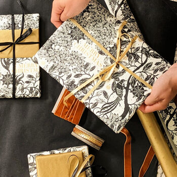 Christmas Botanical Luxe Gift Wrap Black Gold And Ivory, 2 of 12