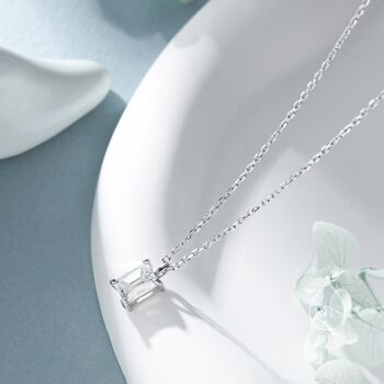 Sterling Silver Emerald Cut 1ct Moissanite Pendant Necklace, 2 of 12