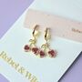 Red Cherry Heart Huggie Hoop Earrings, thumbnail 2 of 5