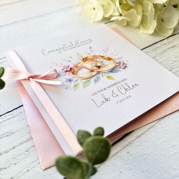 Handmade Wedding Day Card, Floral Wedding Ring Design, 3 of 6