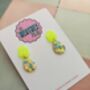 Splat Drop Glitter Resin Statement Earrings / Artist Statement Jewellery Pop Art Inspired Gift / Retro Nickelodeon Vibes / Abstract Drop Jewellery Bold Colourful Statement / Art Teacher Gift Creative Sparkle Accessory, thumbnail 3 of 10