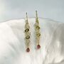 Peridot, Moonstone And Tourmaline Gold Drop Earrings, thumbnail 3 of 8