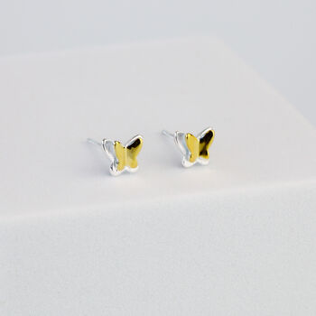 Sterling Silver And Gold Tiny Butterfly Stud Earrings, 3 of 5