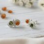 Sterling Silver Green And Gold Amber Swirl Stud Earrings, thumbnail 1 of 3