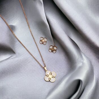 White Enamel Clover Necklace And Earring Set, 6 of 7