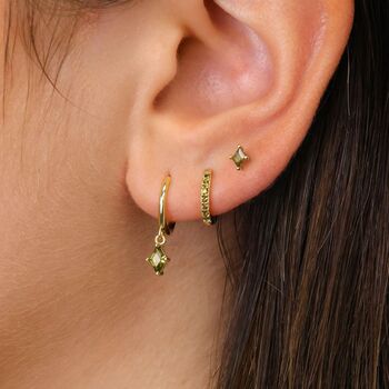 Peridot August Birthstone Small Huggie Hoop Earrings, 2 of 4