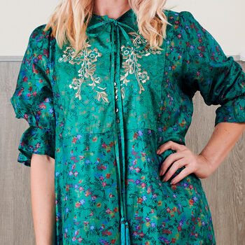 Yasmin Silk Print Embroidered Dress 09, 4 of 4