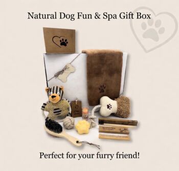 Natural Dog Pamper Gift Box | Organic Balm, Blanket, Toys, Bamboo Grooming Set Eco Friendly Puppy Spa Care Package, 2 of 7