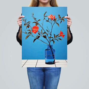 Elegant Simplicity Red Flowers Blue Vase Wall Art Print, 2 of 6