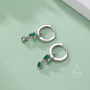 Double Emerald Green Cz Huggie Hoop Earrings, 2 of 11