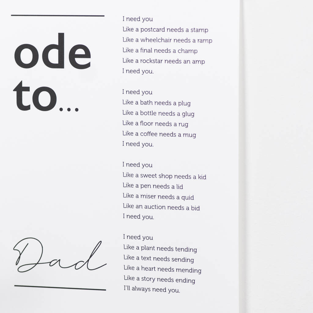 Ode To Dad Poem Print By Bespoke Verse | notonthehighstreet.com