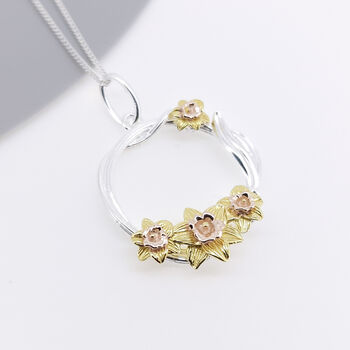 Personalised Sterling Silver And Yellow Gold Daffodil Vine Necklace, 2 of 11