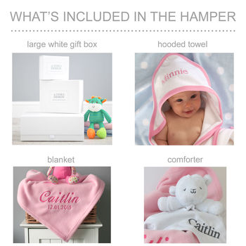 Personalised Pink Blanket, Towel, Comforter Baby Hamper, 2 of 10
