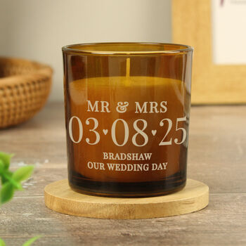 Personalised Amber Glass Candle – Wedding Or Anniversary Keepsake, 2 of 7