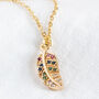 Dainty Multi Coloured Gold Plated Feather Necklace, thumbnail 2 of 6