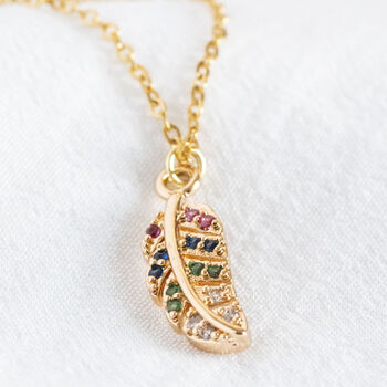 Dainty Multi Coloured Gold Plated Feather Necklace, 2 of 6