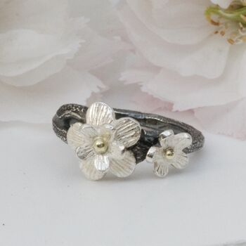Cherry Blossom Botanical Flower Ring, Silver And Gold, 2 of 4