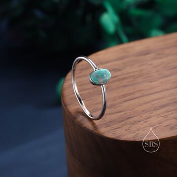 Aqua Green Opal Oval Ring In Sterling Silver, 4 of 10