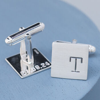 Sterling Silver Initial Cufflinks. Personalised Graduation Cufflinks, 9 of 12