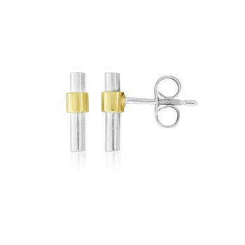 Silver And Gold Bar Stud Earrings, 2 of 3