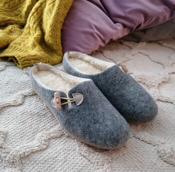 Grey Felt Mule Slippers With Cream Leather Details, 9 of 9