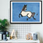 Japanese Horse Print On A Blue Background, thumbnail 1 of 2