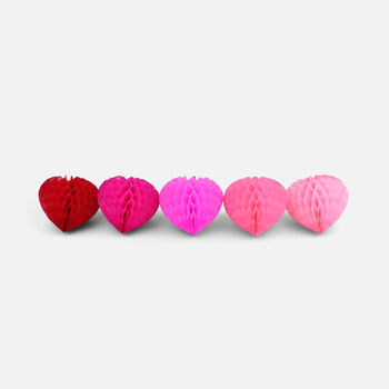 Honeycomb Heart Paper Decoration Set Of Five, 4 of 5