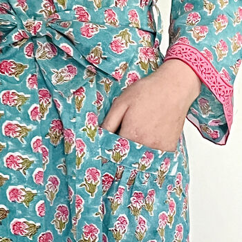 Short Cotton Kimono In Azzurro Floral Print, 2 of 2