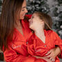 Matching Personalised Mum And Daughter Red Christmas Silky Pyjama Set, thumbnail 1 of 12