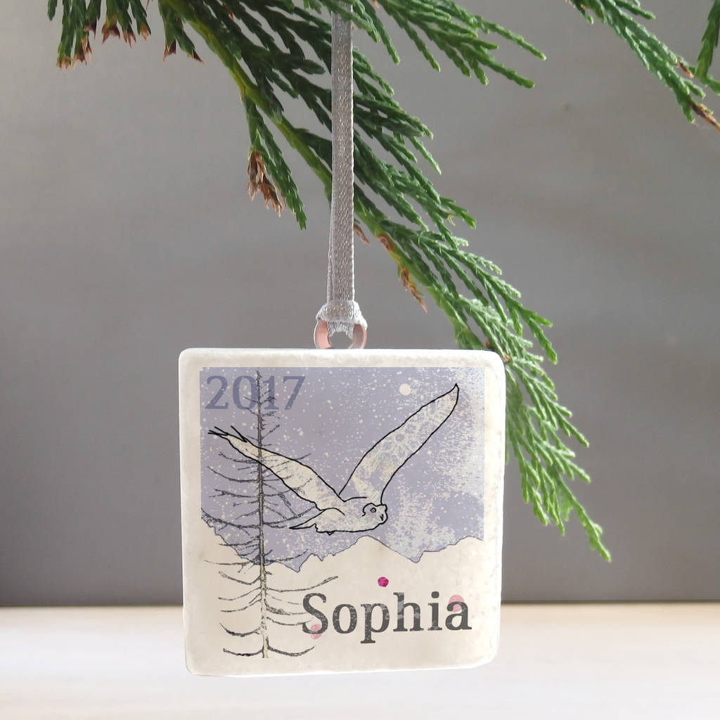 Personalised Owl With Trees Christmas Decoration By littlebirdydesigns