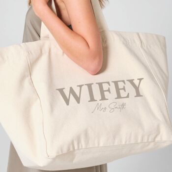 Wifey Personalised Oversized Bridal Tote Beach Bag, 2 of 3