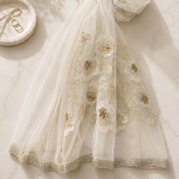 Gold Trim Floral Embroidered Occasion Shawl, 3 of 6