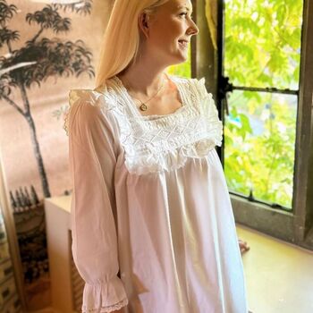 Personalised Ladie's White Cotton Lace Trim Nightdress, 3 of 4