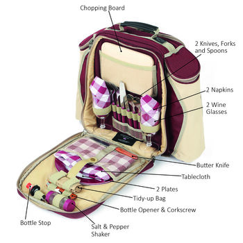 Deluxe Two Person Picnic Backpack Hamper Mulberry Red, 4 of 4
