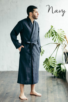 Bathrobe For Men | Natural Linen Robe, 7 of 12