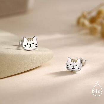 Orange Tabby Cat Stud Earrings In Sterling Silver, 2 of 9