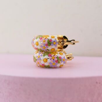 Botanical Wildflower 18ct Gold Plated Huggie Hoop Earrings, 4 of 5