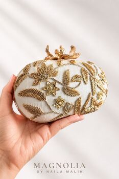 Arar | White And Gold Floral Embroidered Bridal Clutch, 3 of 10