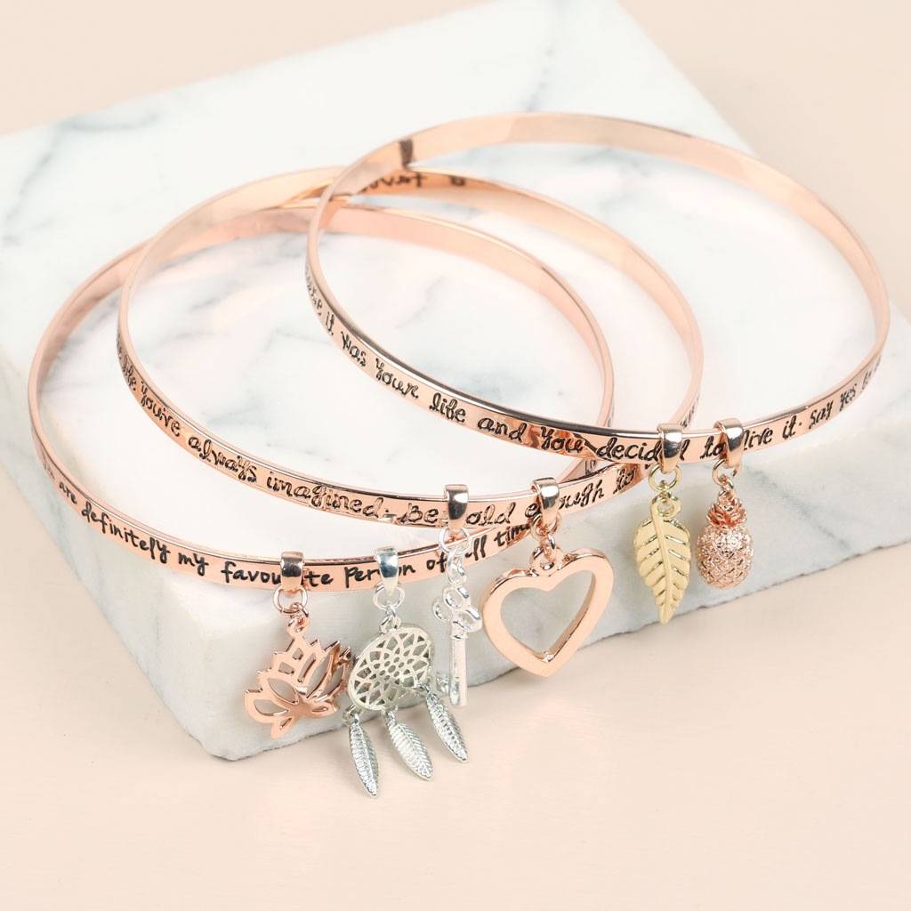 Rose Gold Meaningful Quote Bangle By Lisa Angel