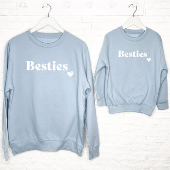 Besties With Heart Mum And Daughter Sweatshirt Set, 7 of 8