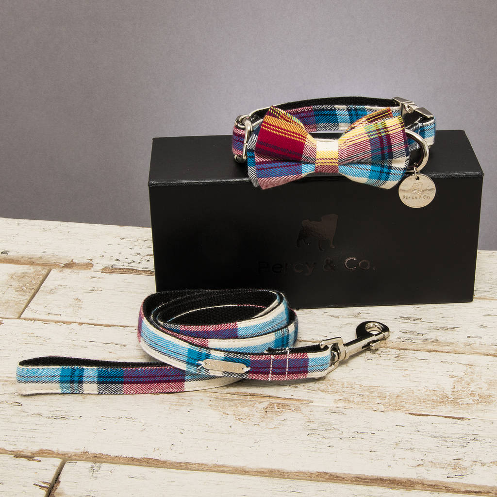 The Marple Red Checked Dog Collar Bow Tie And Lead Set, 1 of 6
