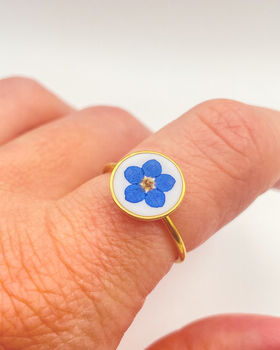 Forget Me Not Flower Ring White Circle 10mm, 2 of 11
