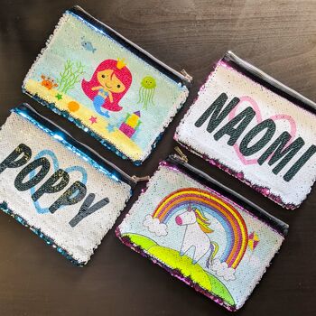 Personalised Unicorn And Mermaid Sequin Pencil Case, 7 of 8