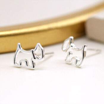 Scottie Dog Stud Earrings In Sterling Silver, 2 of 11