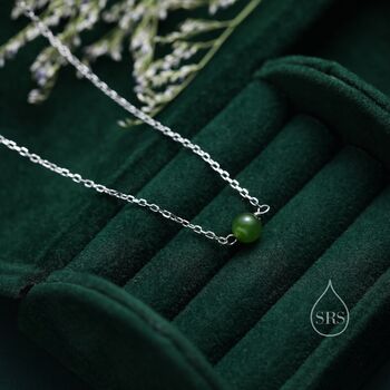 Sterling Silver Jade Bead Necklace, 6 of 12