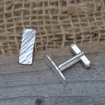 Rectangular Textured Cufflinks In Sterling Silver, 2 of 4